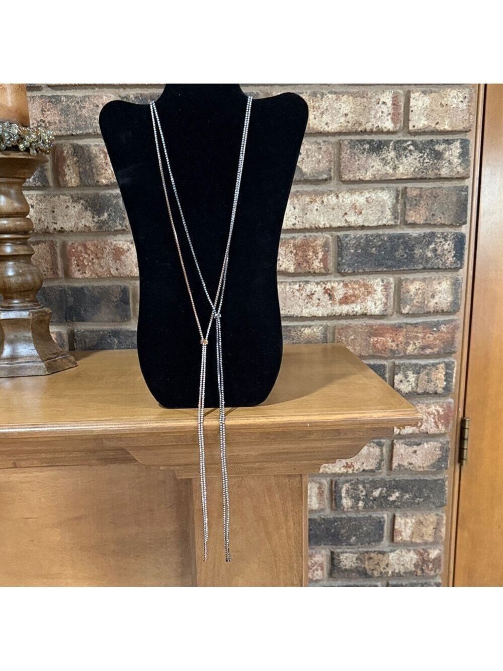 Dainty Rhinestone Silvertone and Bronzetone lariat necklaces
